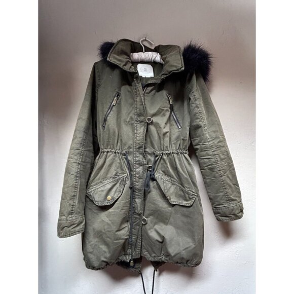 Anthropologie Hei Hei Richmond Anorak Coat Jacket Medium Olive Green Faux Fur